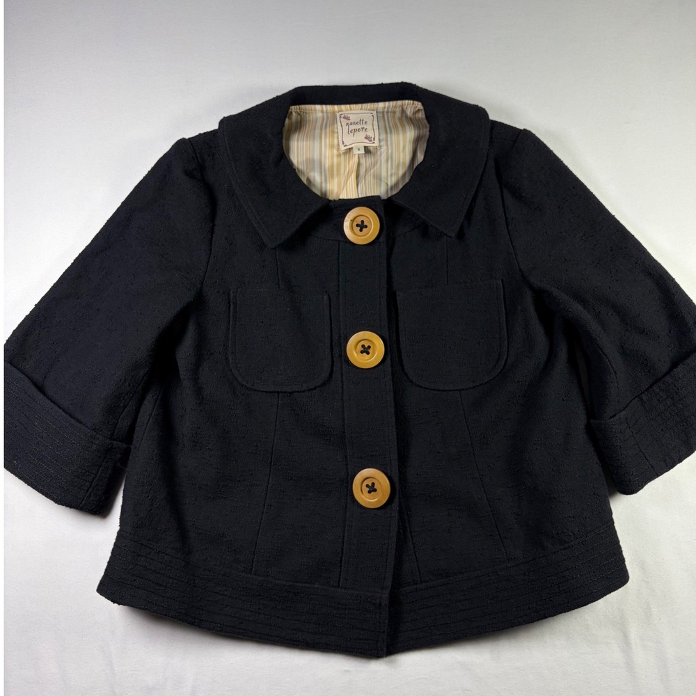 Nanette Lepore Jacket Textured Academia Black Minimalist Layering Chic Women 8